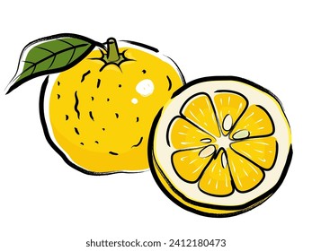 Escritura de pincel de ilustración vectorial Yuzu