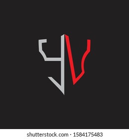 YV Abstract logo monogram with shield elements isolated on black background