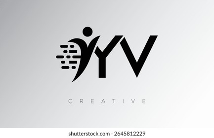 YV Creative Digital Monogram Logo – Futuristic Letter mark Design Featuring Human Shape, Pixel Motion and Minimal Tech Style for Innovative Branding Identity