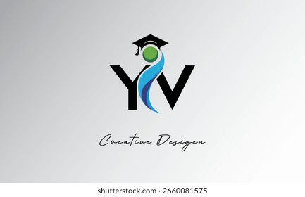 YV Creative Letter Logo com Boné de Graduação e Humano Abstrato - Educação Moderna e Design de Símbolo de Aprendizagem	