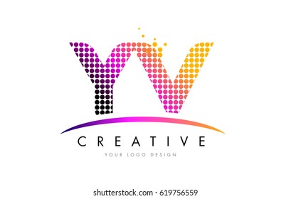 YV Dots Letter Logo Design with Magenta Bubble Circles and Swoosh
