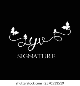 YV Handwritten initial letter, YV  simple signature vector logo with butterfly shape variation, beauty, photography letter logo design. Y V