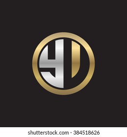 YV initial letters circle elegant logo golden silver black background