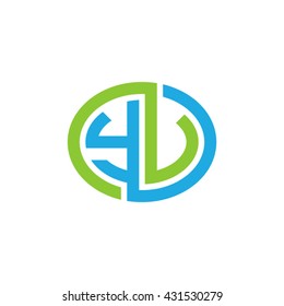 YV initial letters looping linked ellipse logo blue green