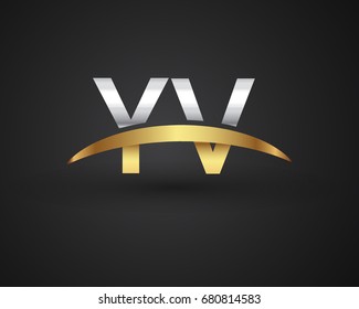 YV initial logo company name colored gold and silver swoosh design. vector logo for business and company identity.
