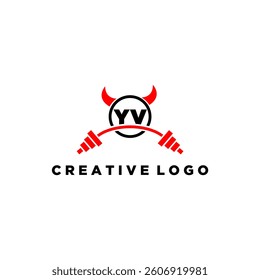 YV initial monogram for fitnes or gym logo with devil style design
