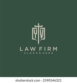 YV initial monogram for law firm with sword and shield logo image