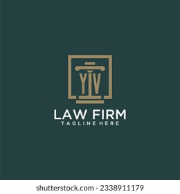 logotipo de monograma inicial YV para la firma de abogados con diseño de hitos en cuadrado creativo