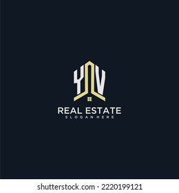 YV initial monogram logo for real estate with home shape creative design