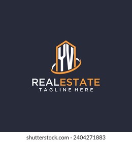 YV initial monogram logo real estate with building style design vector