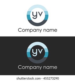 YV letter circle shape icon logo white blue
