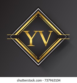 YV Letter logo in a square shape gold and silver colored geometric ornaments.