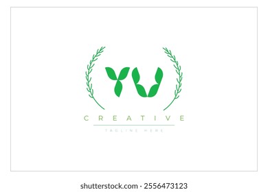 YV letters eco logo with leaf. Fresh nature and healthy leaf logo design.