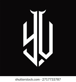 YV Logo monogram with horn shape isolated black and white design template on black background