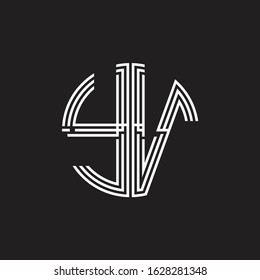 YV Logo monogram triple ribbon style line design template isolated on black background