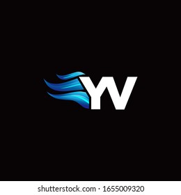 YV monogram logo with blue fire style design template