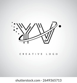 YV Orbit Monogram Logo - Futuristic Minimal Letter mark with Circular Line Art, Tech-Inspired Dots and Space Motion Concept for Modern Branding Identity (Logotipo de Monograma de Órbita YV - Marca de Letra Mínima Futurista com Linha de Arte Circular, Pontos Inspirados na Tecnologia e Conceito de Movimento Espacial para Identidade de Marca Moderna)