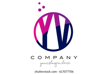YV Y V Circle Letter Logo Design with Purple Magenta Dots Bubbles Vector Illustration