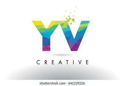 YV Y V Colorful Letter Design with Creative Origami Triangles Rainbow Vector.
