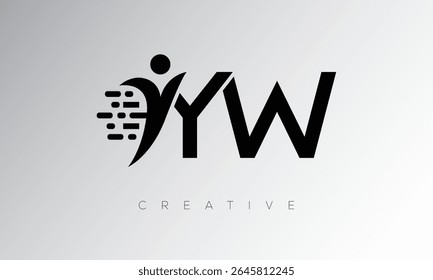 YW Creative Digital Monogram Logo – Futuristic Letter mark Design Featuring Human Shape, Pixel Motion and Minimal Tech Style for Innovative Branding Identity