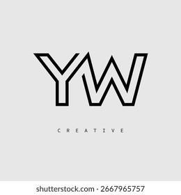 YW Creative Letter Logo - Monograma de linha mínima em contorno preto para design de identidade de marca moderno.