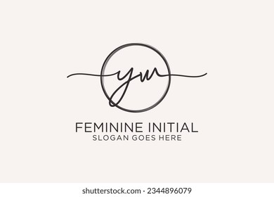 YW handwriting logo with circle template vector logo of initial signature, wedding, fashion, floral and botanical with creative template.