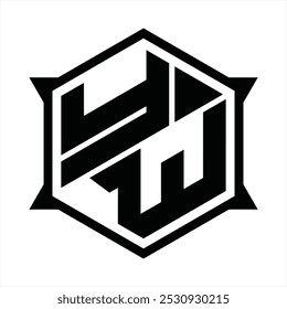 Logotipo del monograma de la forma del escudo del hexágono de YW con los contornos agudos en el diseño de la Plantilla de los lados