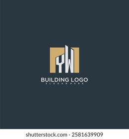 YW initial letter building logo for real estate with square design