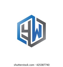 YW initial letters looping linked hexagon logo black gray blue