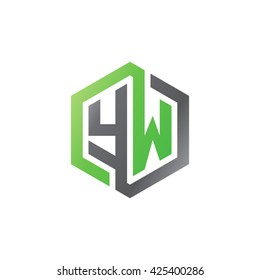 YW initial letters looping linked hexagon logo black gray green