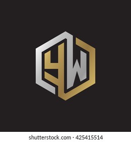 YW initial letters looping linked hexagon elegant logo golden silver black background