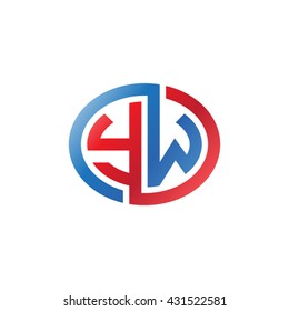 YW initial letters looping linked ellipse logo red blue