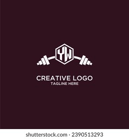 YW initial monogram for fitnes or gym logo with creative shield and barbell design