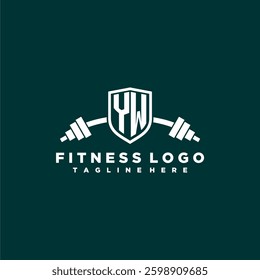 YW initial monogram for fitnes or gym logo with creative shield and barbell design