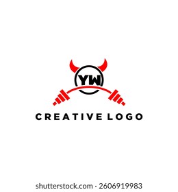 YW initial monogram for fitnes or gym logo with devil style design