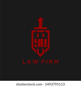 YW initial monogram for law firm with sword and shield logo image