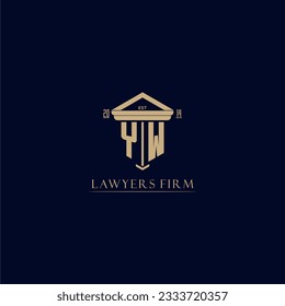 logotipo de la firma de abogados monograma inicial YW con diseño de hitos