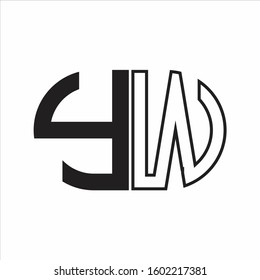 YW Letter logo monogram with oval shape negative space design template white background