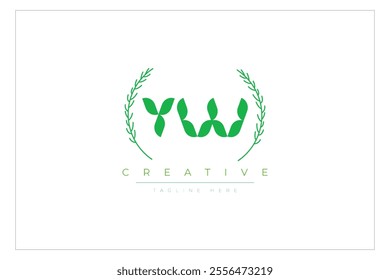 YW letters eco logo with leaf. Fresh nature and healthy leaf logo design.