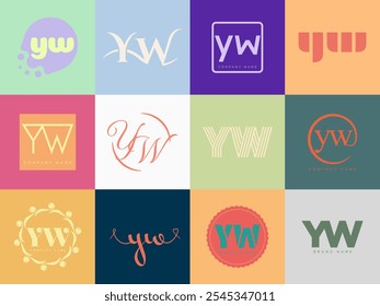YW logo company template. Letter y and w logotype. Set different classic serif lettering and modern bold text with design elements. Initial font typography. Collection trendy business identity.