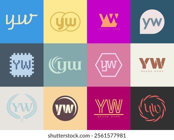 YW logo company template. Letter y and w logotype. Set different classic serif lettering and modern bold text with design elements. Initial font typography. Collection trendy business identity.