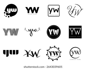 YW logo company template. Letter y and w logotype. Set different classic serif lettering and modern bold text with design elements. Initial font typography. Collection trendy business identity.