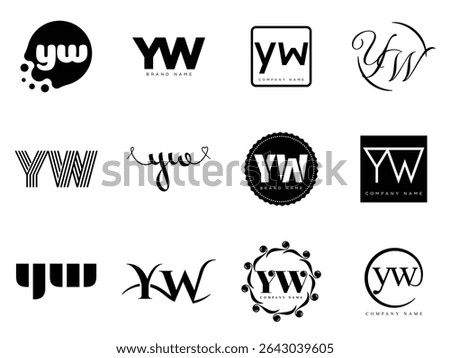 YW logo company template. Letter y and w logotype. Set different classic serif lettering and modern bold text with design elements. Initial font typography. Collection trendy business identity.