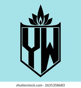 YW Logo featuring a minimalist design with a crown-like flower symbol on top, bold black elements, and a soft blue background, perfect for branding and modern visual identity.