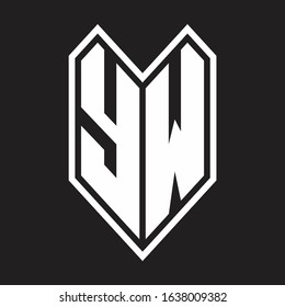 YW Logo monogram with emblem line style isolated on black background