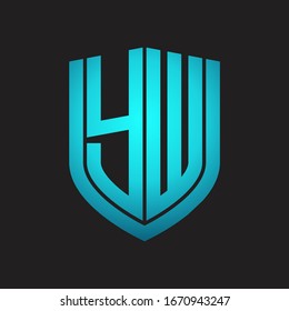 YW Logo monogram with emblem shield design isolated with blue colors on black background