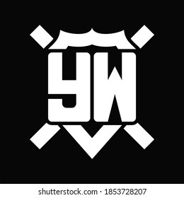 YW Logo monogram isolated on shield shape with rounded line on black background