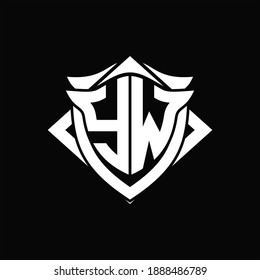 YW Logo monogram with shield and horn shape design template ON black background