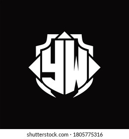 YW logo monogram with shield line and 3 arrows shape design template on black background