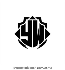 YW Logo monogram with shield line and 3 arrows shape design template on white background